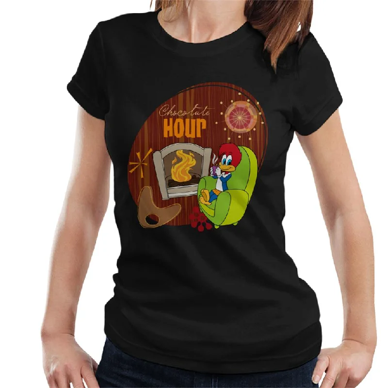 Woody Woodpecker Winnie Woodpecker Chocolate Hour Women's T-Shirt Solid Print Embellished Woody Woodpecker Winnie Woodpecker Chocolate Hour Women's T-Shirt Solid Print Embellished