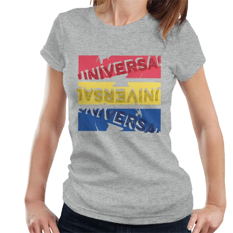 Universal Pictures Red Yellow Blue Logo Women's T-Shirt Striped Floral Plaid