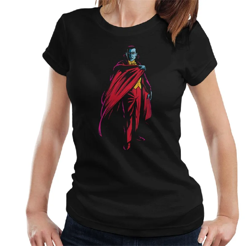 Dracula Cape Pose Dark Blood Illustration Women's T-Shirt Zippered Front Buttoned Front Snap Front Dracula Cape Pose Dark Blood Illustration Women's T-Shirt Zippered Front Buttoned Front Snap Front