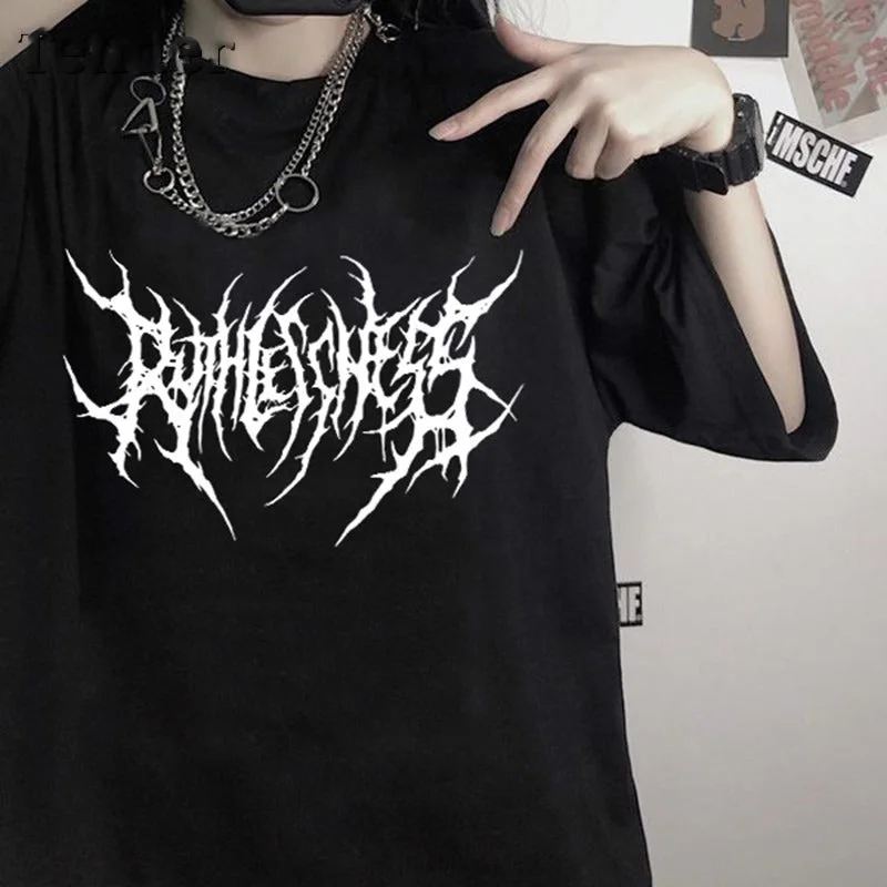 Wjczt Women's t-shirts korean Black Oversized Tshirt Tops harajuku vintage aesthetic gothic graphic punk clothes dropshipping Hip Hop Spandex Blend Rayon Blend Denim Blend