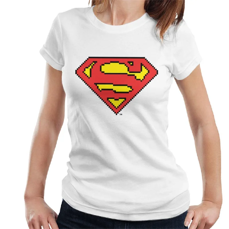 Superman Pixelated Logo Women's T-Shirt Lace Blend Ribbed Blend Corduroy Blend