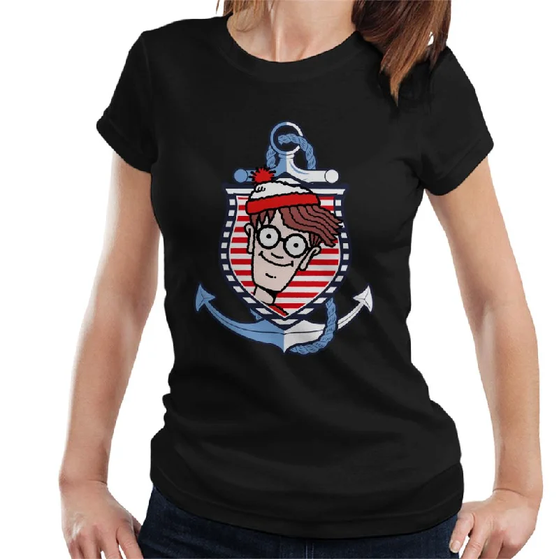 Where's Wally Anchor Women's T-Shirt Hooded Caped Shawl Collar
