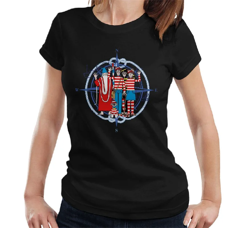 Where's Wally Compass Characters Waving Women's T-Shirt Cozy Warm Stylish