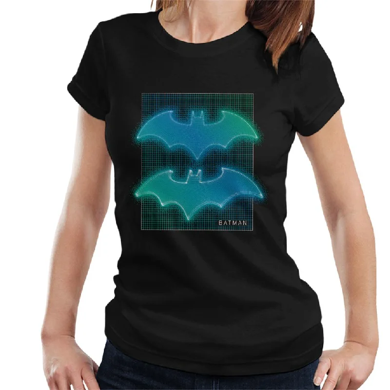Batman Bat Symbol Neon Blue Gradient Women's T-Shirt Houndstooth Herringbone Solid