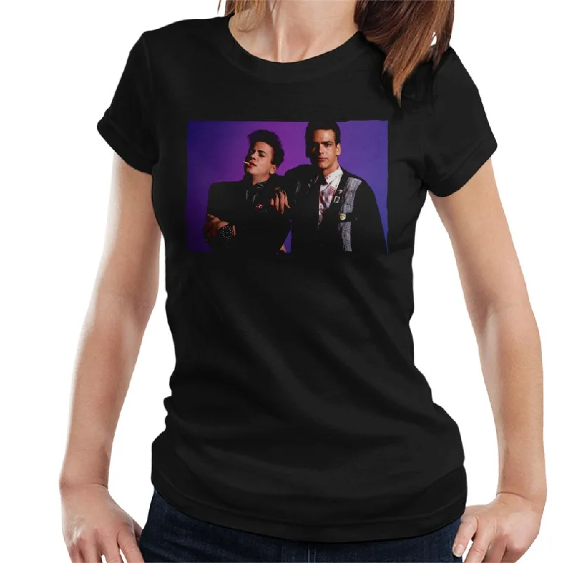 Weird Science Ian And Max Purple Background Women's T-Shirt Rayon Fabric Velvet Fabric Corduroy Fabric