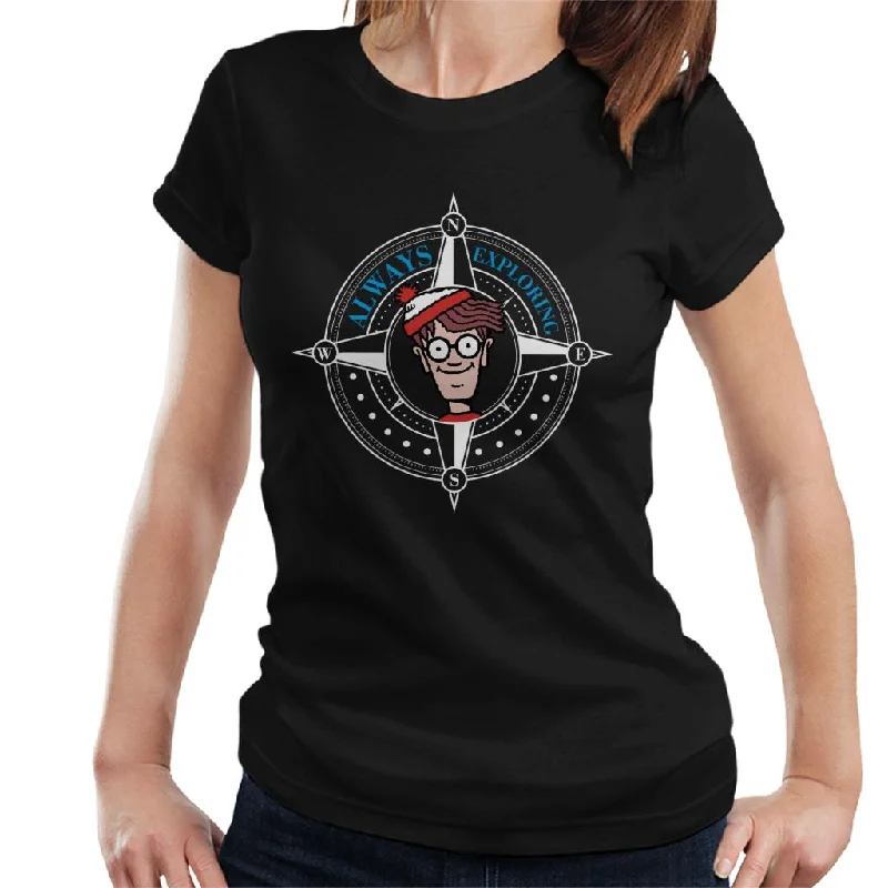 Where's Wally Always Exploring Women's T-Shirt Zippered Front Buttoned Front Snap Front Where's Wally Always Exploring Women's T-Shirt Zippered Front Buttoned Front Snap Front