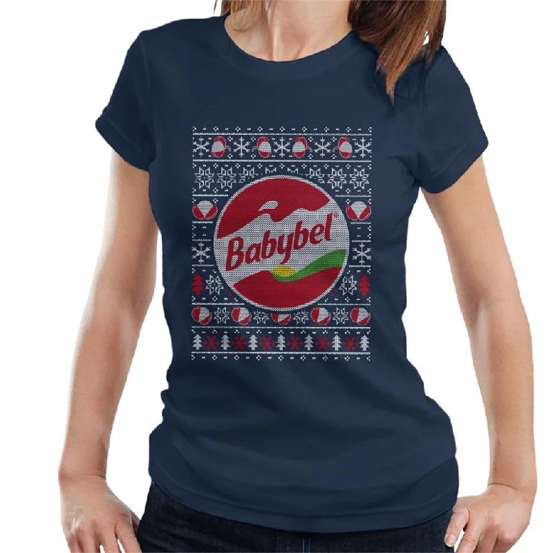 Baby Bel Christmas Knit Pattern Women's T-Shirt Beaded Sequined Faux Fur