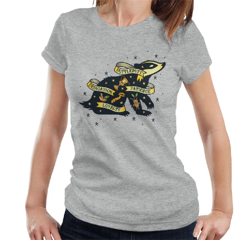 Harry Potter Badger Of Hufflepuff Patience And Loyalty Women's T-Shirt Notch Collar Peter Pan Collar Cowl Neck Harry Potter Badger Of Hufflepuff Patience And Loyalty Women's T-Shirt Notch Collar Peter Pan Collar Cowl Neck