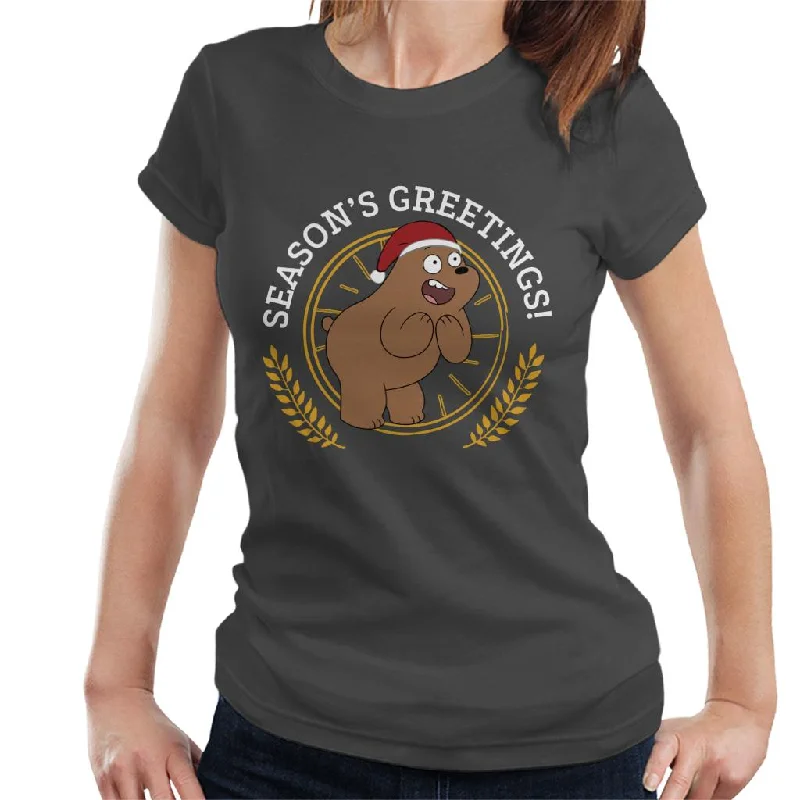 We Bare Bears Christmas Season's Greetings Women's T-Shirt Embroidered Appliqued Beaded We Bare Bears Christmas Season's Greetings Women's T-Shirt Embroidered Appliqued Beaded