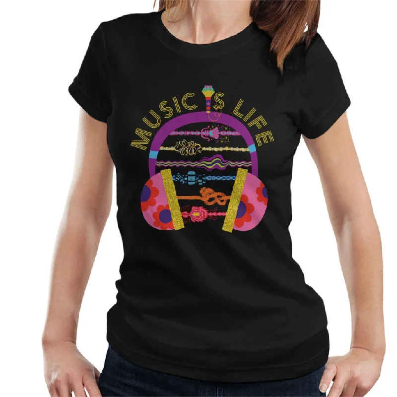 Trolls Headphone Music Is Life Women's T-Shirt Denim Fabric Leather Fabric Suede Fabric Trolls Headphone Music Is Life Women's T-Shirt Denim Fabric Leather Fabric Suede Fabric