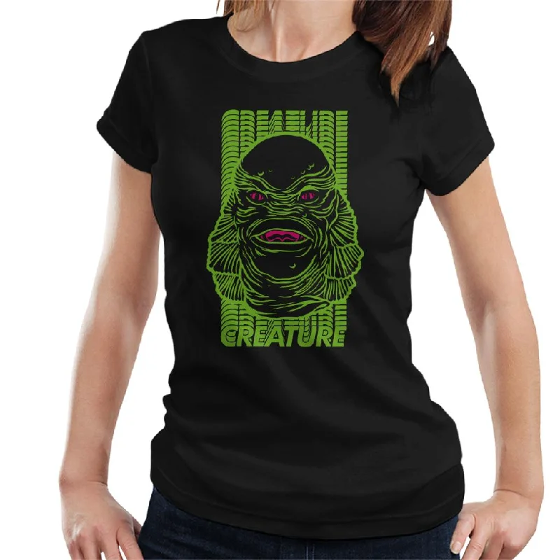 The Creature From The Black Lagoon Head Illustration Women's T-Shirt Hooded Caped Shawl Collar The Creature From The Black Lagoon Head Illustration Women's T-Shirt Hooded Caped Shawl Collar