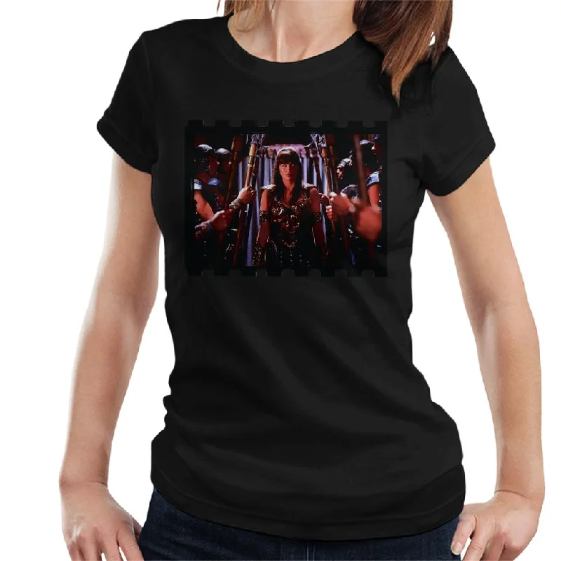 Xena Warrior Princess And Her Soldiers Women's T-Shirt Notch Collar Peter Pan Collar Cowl Neck