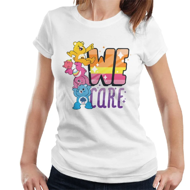 Care Bears Unlock The Magic We Care Women's T-Shirt Notch Collar Peter Pan Collar Cowl Neck