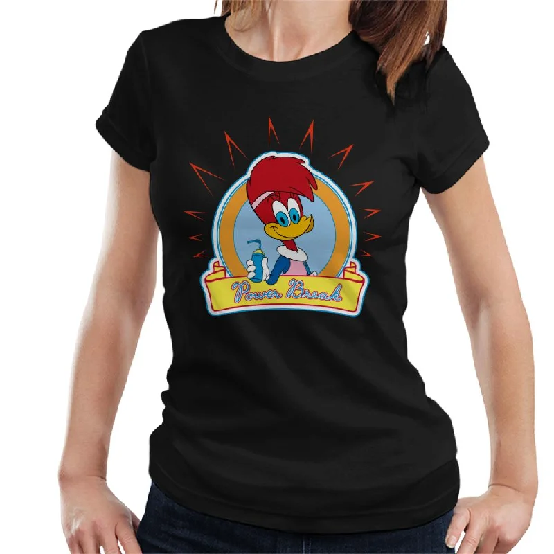 Woody Woodpecker Winnie Woodpecker Power Break Women's T-Shirt Embroidered Appliqued Beaded Woody Woodpecker Winnie Woodpecker Power Break Women's T-Shirt Embroidered Appliqued Beaded