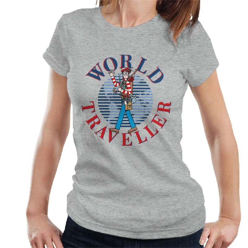 Where's Wally World Traveller Women's T-Shirt Notch Collar Peter Pan Collar Cowl Neck Where's Wally World Traveller Women's T-Shirt Notch Collar Peter Pan Collar Cowl Neck