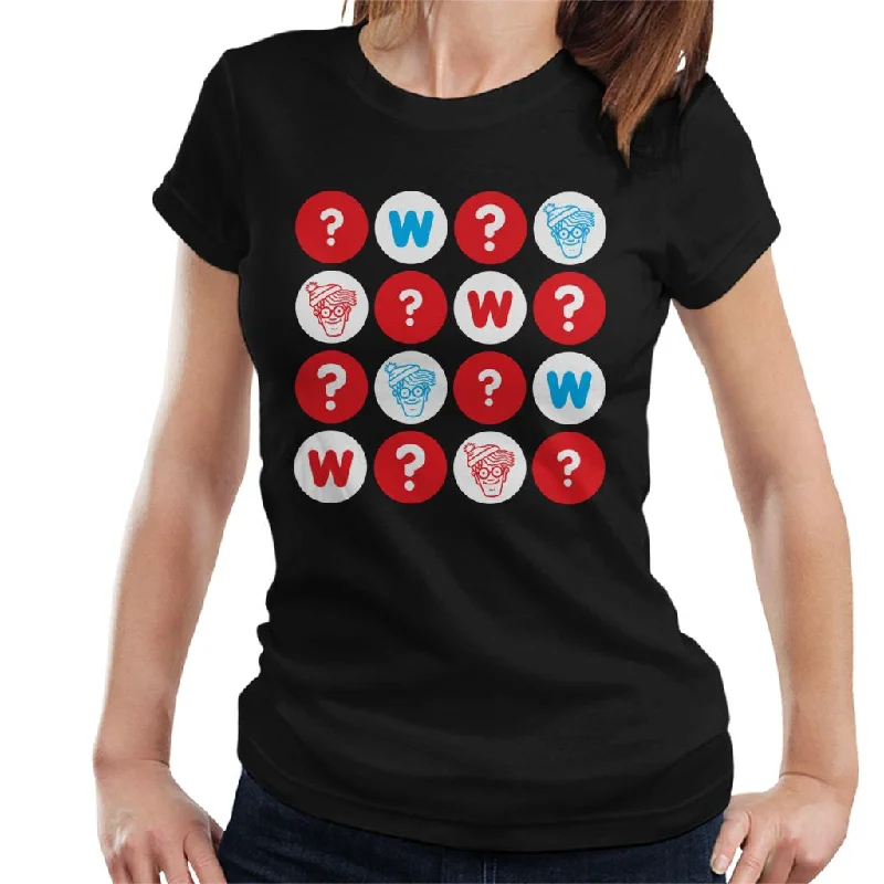 Where's Wally Character Heads And Question Marks Women's T-Shirt Layered Multi-layer Single Layer Where's Wally Character Heads And Question Marks Women's T-Shirt Layered Multi-layer Single Layer