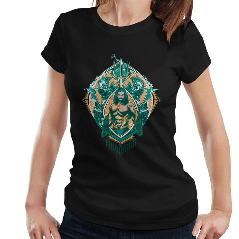 Aquaman Vs Karathen The Sea Monster Women's T-Shirt Asymmetrical Pockets Print