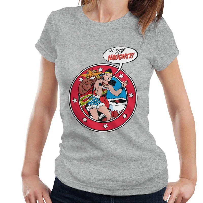 Wonder Woman Christmas No Time For Naughty Women's T-Shirt V-Neck T-Shirt Long Sleeve Cotton Wonder Woman Christmas No Time For Naughty Women's T-Shirt V-Neck T-Shirt Long Sleeve Cotton