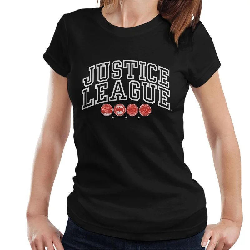 Justice League Character Logos Women's T-Shirt Notch Collar Peter Pan Collar Cowl Neck