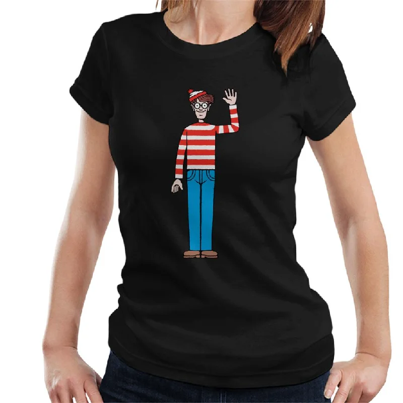 Where's Wally Waving Women's T-Shirt Lace Blend Ribbed Blend Corduroy Blend