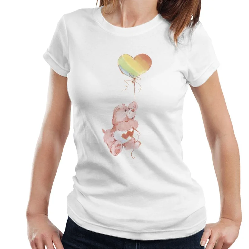 Care Bears Love A Lot Bear Holding On To Rainbow Balloon Women's T-Shirt Polka Dot Checkered Tartan