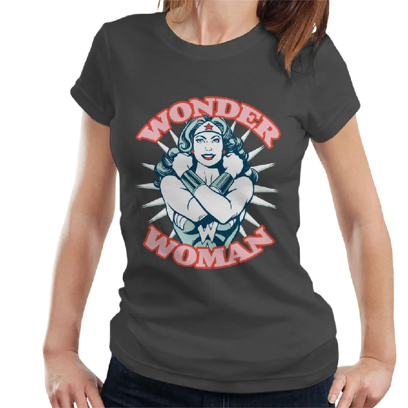Wonder Woman Arms Crossed Power Pose Women's T-Shirt Solid Color Striped Floral