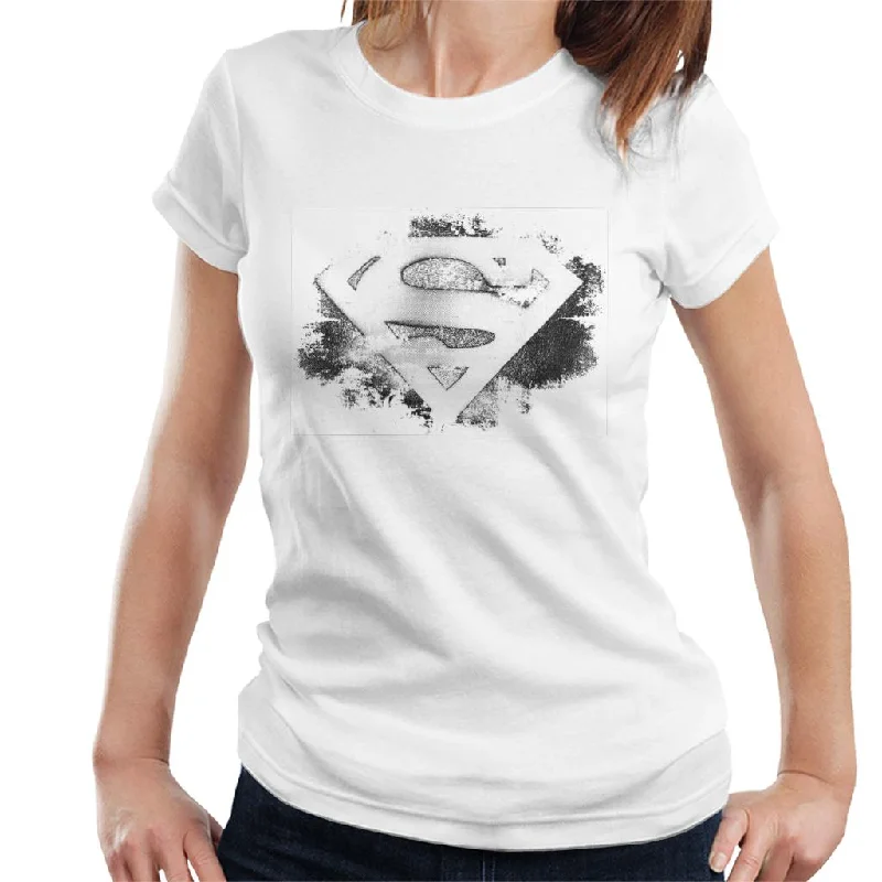 Superman Faded Black And White Logo Women's T-Shirt Polka Dot Checkered Tartan