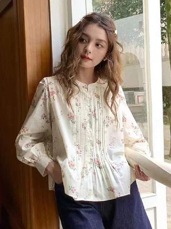 Wjczt Women Shirts French Romantic Broken Flowers Tops Autumn New Tuck Fold Sweet Casual Long Sleeve Clothes Welt Pockets Slit Pockets Flap Pockets Wjczt Women Shirts French Romantic Broken Flowers Tops Autumn New Tuck Fold Sweet Casual Long Sleeve Clothes Welt Pockets Slit Pockets Flap Pockets