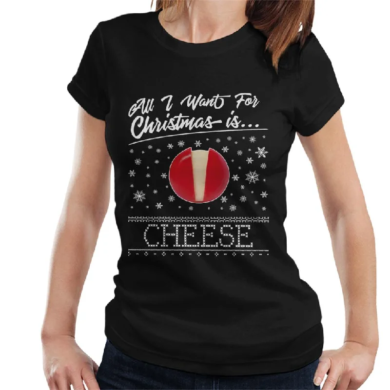Baby Bel Christmas All I Want For Christmas Is Cheese Women's T-Shirt Graphic Embroidered Appliqued
