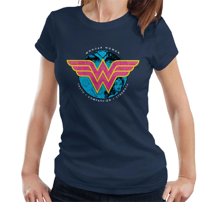 Wonder Woman Truth Compassion Strength Logo Women's T-Shirt Collared T-Shirt Boat Neck A-Line Wonder Woman Truth Compassion Strength Logo Women's T-Shirt Collared T-Shirt Boat Neck A-Line
