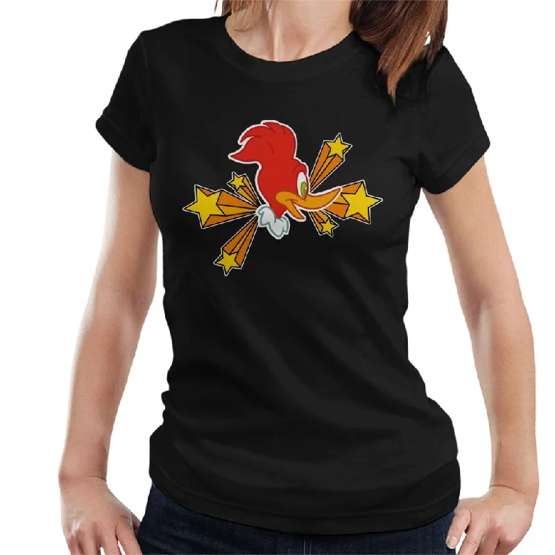 Woody Woodpecker Character Head With Stars Women's T-Shirt Mesh Blend Leather Blend Suede Blend Woody Woodpecker Character Head With Stars Women's T-Shirt Mesh Blend Leather Blend Suede Blend
