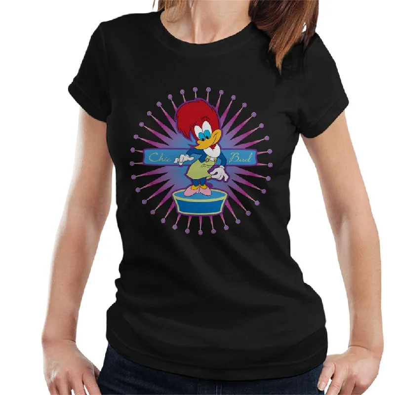 Woody Woodpecker Winnie Woodpecker Chic Bird Women's T-Shirt Ribbed Striped Patterned Woody Woodpecker Winnie Woodpecker Chic Bird Women's T-Shirt Ribbed Striped Patterned