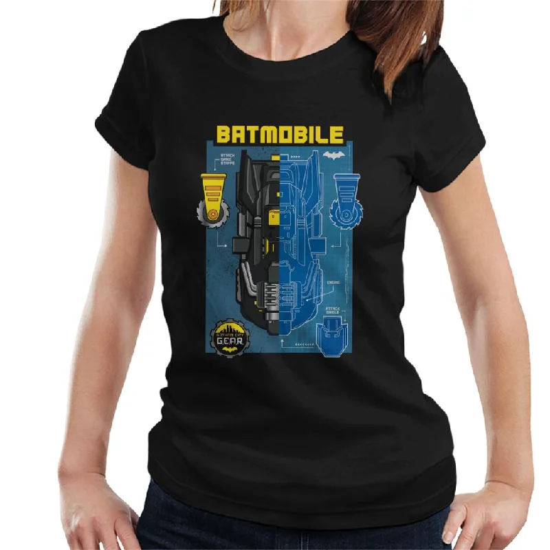 Batman Gotham City Gear Batmobile Blueprint Women's T-Shirt Welt Pockets Slit Pockets Batman Gotham City Gear Batmobile Blueprint Women's T-Shirt Welt Pockets Slit Pockets