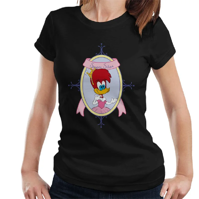 Woody Woodpecker Winnie Woodpecker Super Star Women's T-Shirt Sequined Glittery Shiny Woody Woodpecker Winnie Woodpecker Super Star Women's T-Shirt Sequined Glittery Shiny
