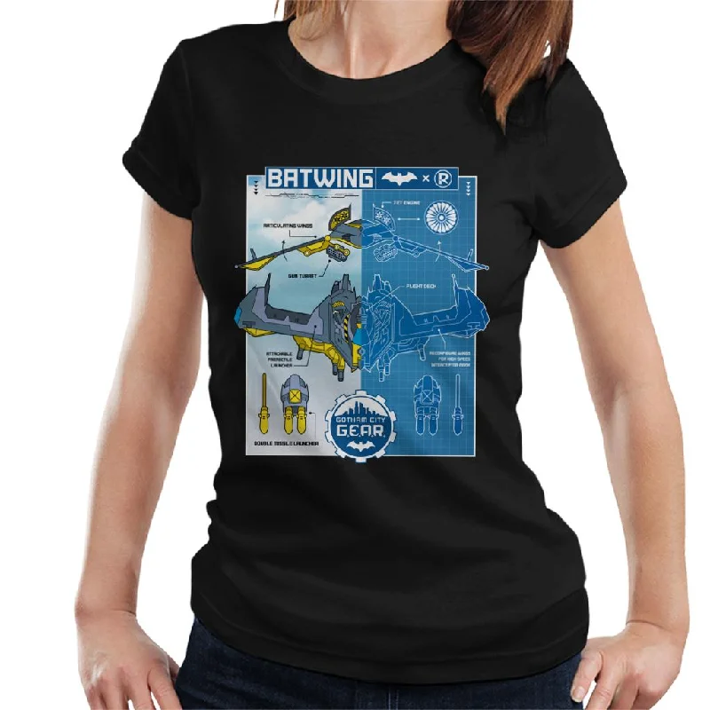 Batman Batwing Blueprint Women's T-Shirt Notch Collar Peter Pan Collar Cowl Neck