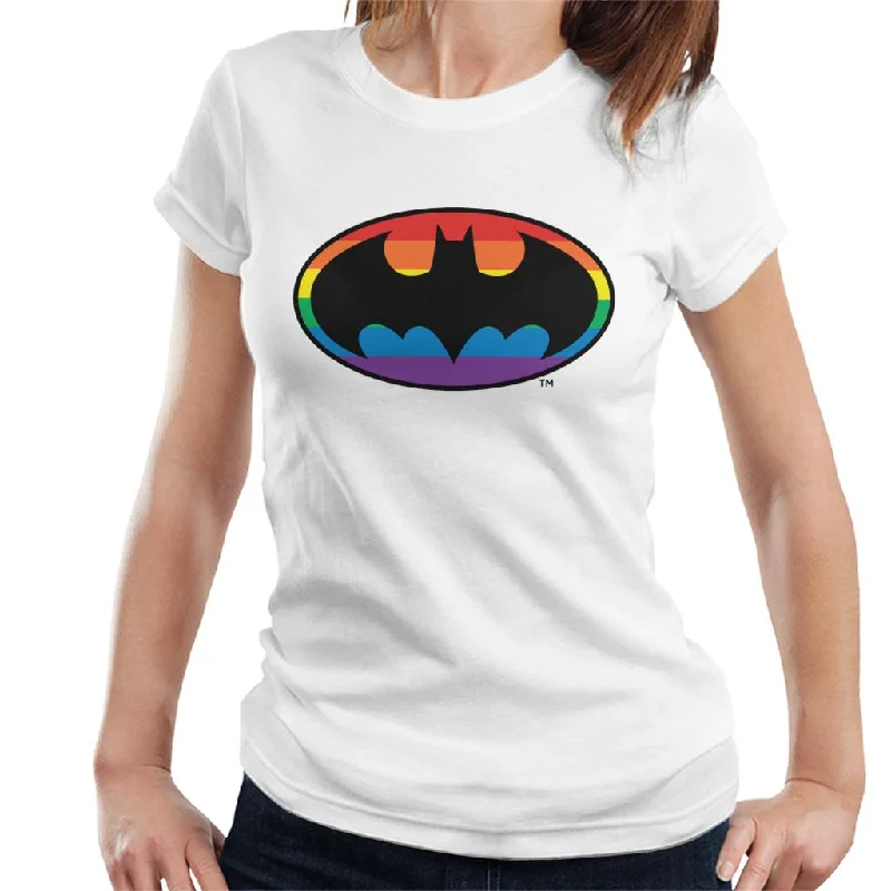Batman Black Bat Symbol Rainbow Background Women's T-Shirt Oversized T-Shirt Spandex breathable Batman Black Bat Symbol Rainbow Background Women's T-Shirt Oversized T-Shirt Spandex breathable