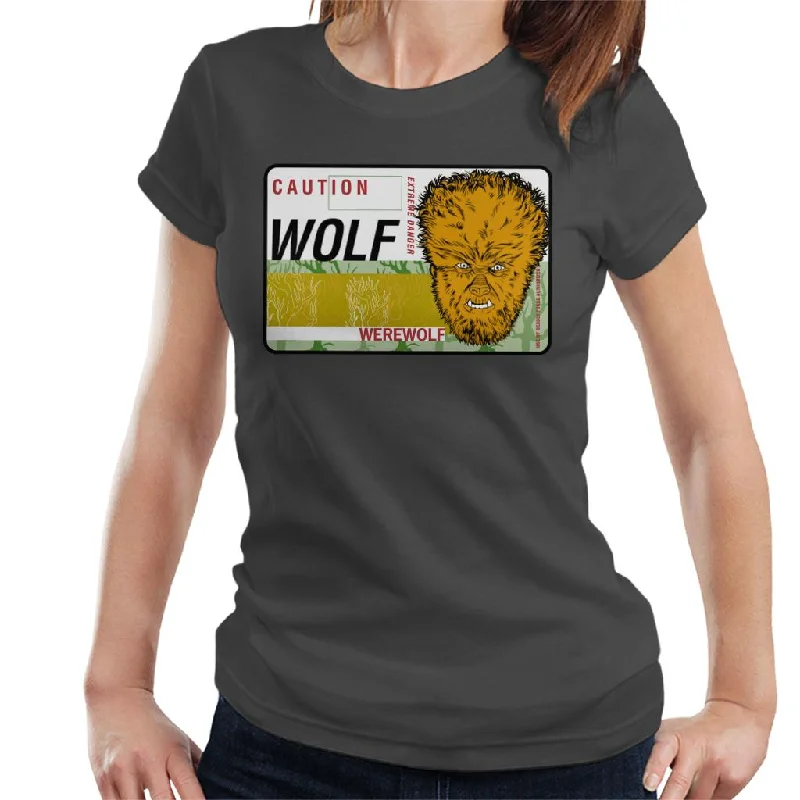 The Wolf Man Caution Extreme Danger Women's T-Shirt Ribbed T-Shirt High Neck Heavyweight The Wolf Man Caution Extreme Danger Women's T-Shirt Ribbed T-Shirt High Neck Heavyweight