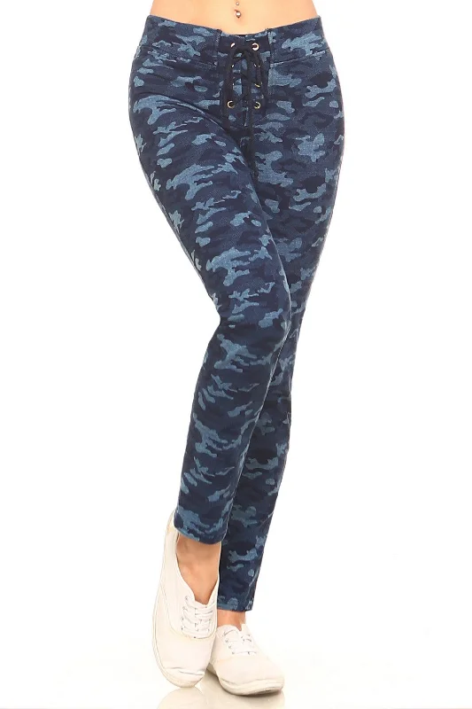 Camouflage Lace-Up Skinny Pants Casual Drawstring Pants