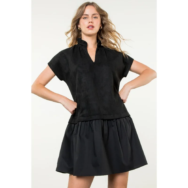 Anastasia Suede Short Sleeve THML Dress-SALE Tunics Solid Classic