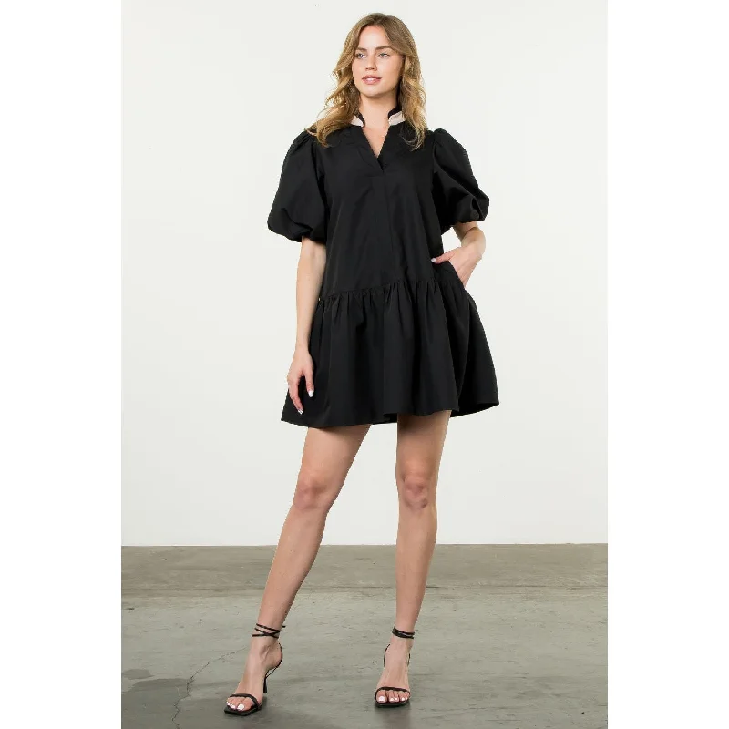 Elora Puff Sleeve V Neck THML Dress-SALE Tunics Yoga stretchy