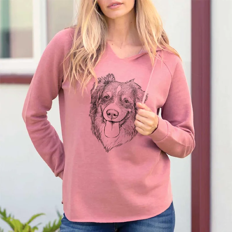 Siena the Australian Shepherd - Cali Wave Hooded Sweatshirt Hoodie with Hem Fringe Bohemian Relaxed