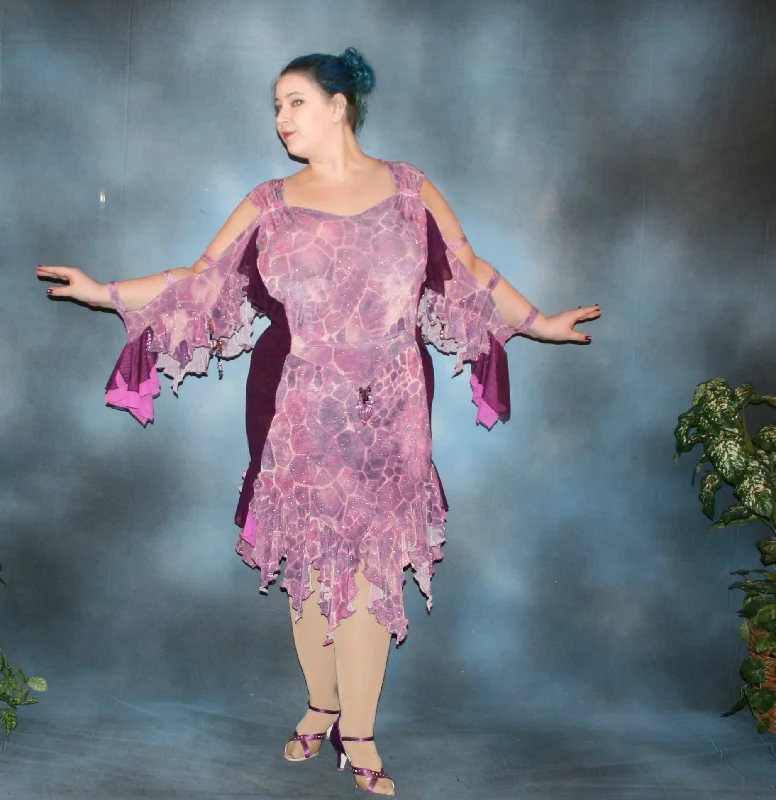 Purple Plus Size Latin-Rhythm Dress with Hand Beading-Shy Violet Tunics Stylish elegant Purple Plus Size Latin-Rhythm Dress with Hand Beading-Shy Violet Tunics Stylish elegant