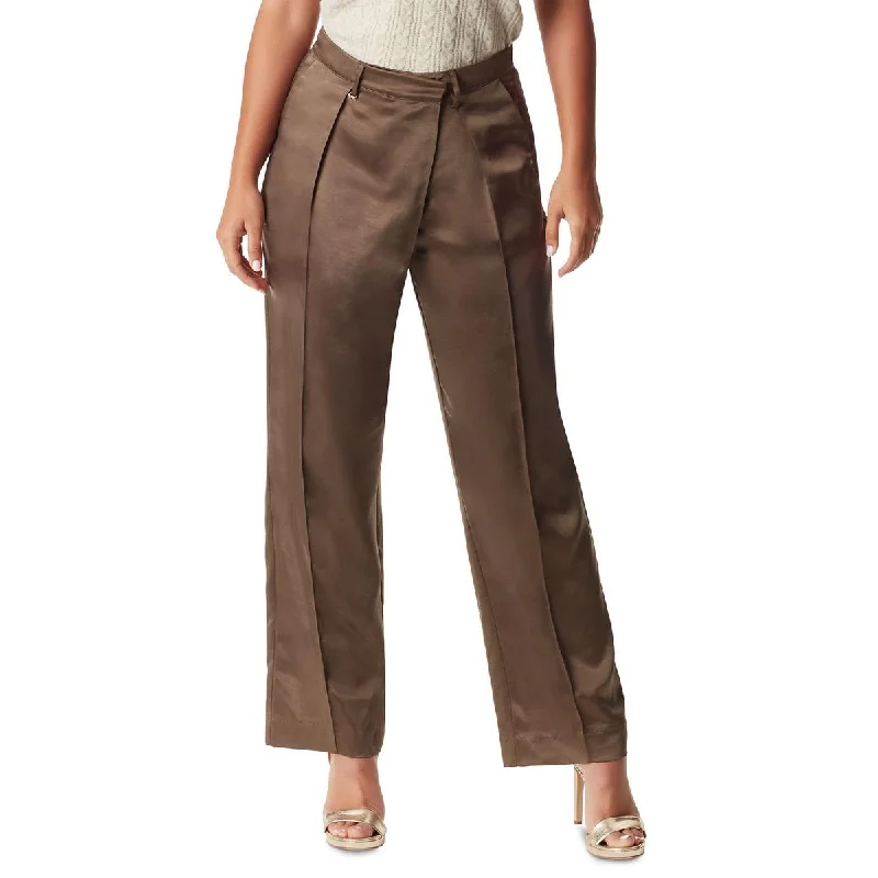Womens Satin Pleated Palazzo Pants Elegant High-Waist Pants
