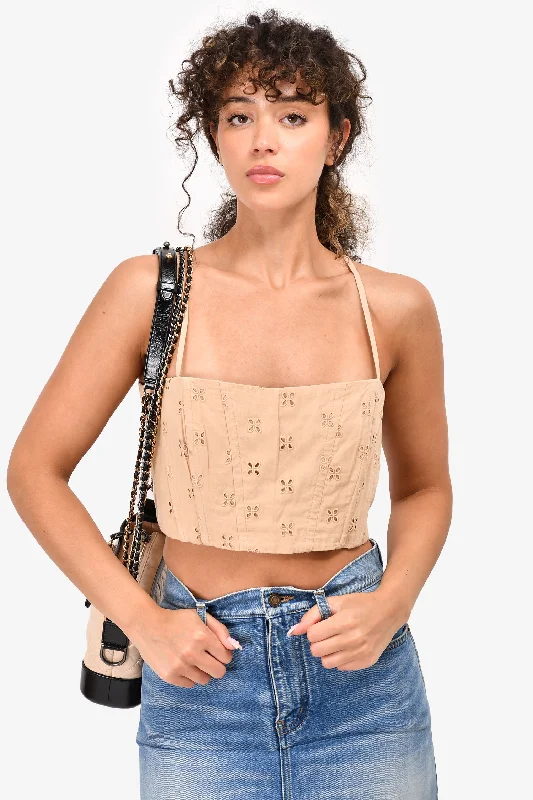 Intermix Beige Eyelet Sleeveless Crop Top Size 6 Modern Contemporary Chic