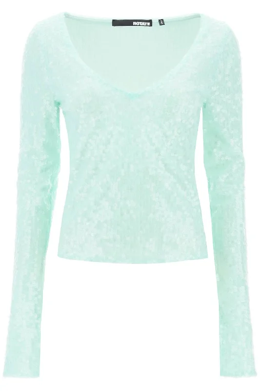 Sequin-covered Crop Top  - Green Faux Fur Fabric Real Fur Fabric Shearling Fabric