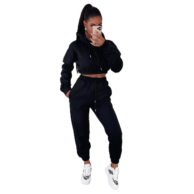 Women Fashion Casual Athleisure Solid Color Hoodie And Pants Sports Set Comfortable Denim Leggings