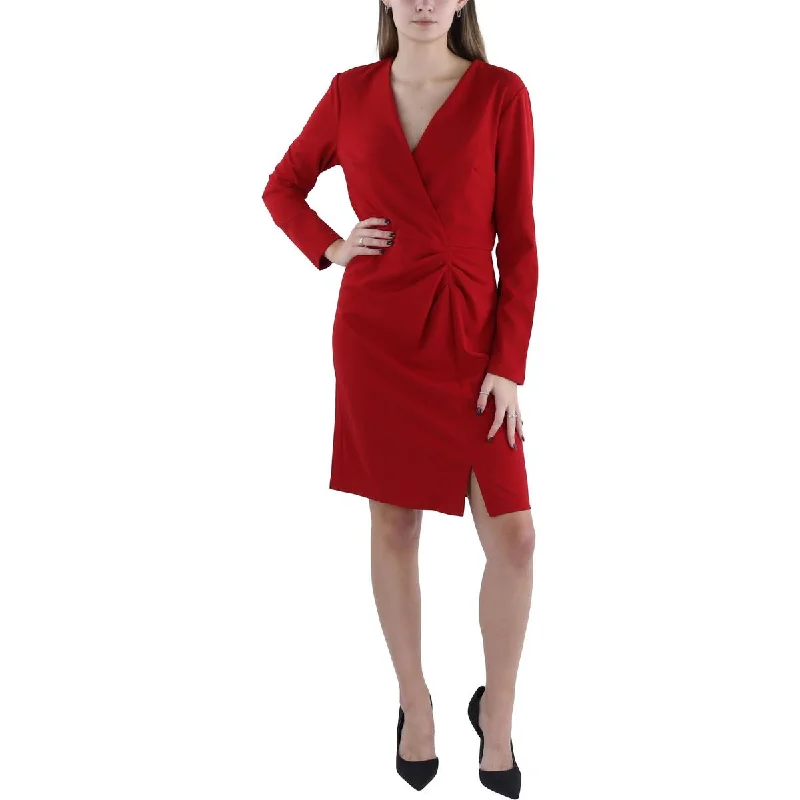 Womens Faux Wrap V-Neck Cocktail And Party Dress Crew Neckline Casual