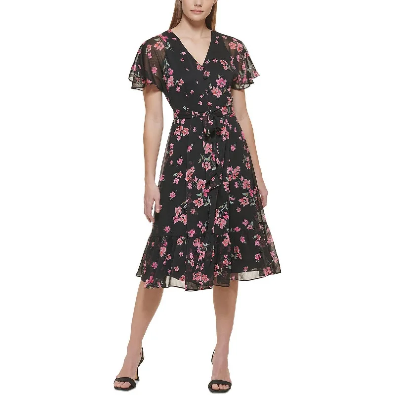 Womens Chiffon Floral Cocktail And Party Dress Tunics Print Colorful