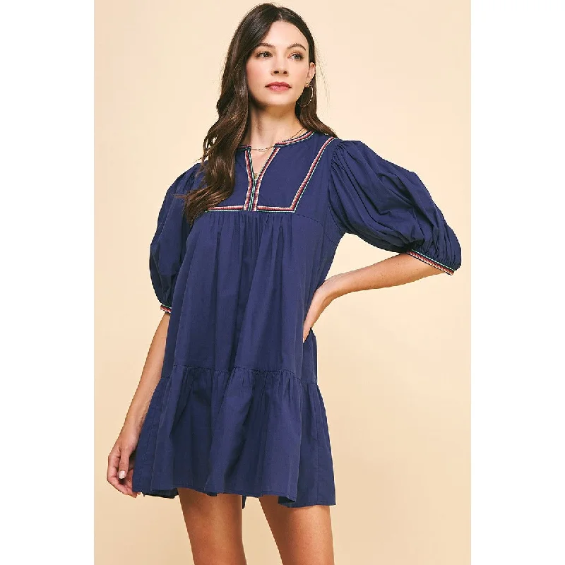 Yara Tape Trim Detail Mini PINCH Dress Tunics Distressed trendy