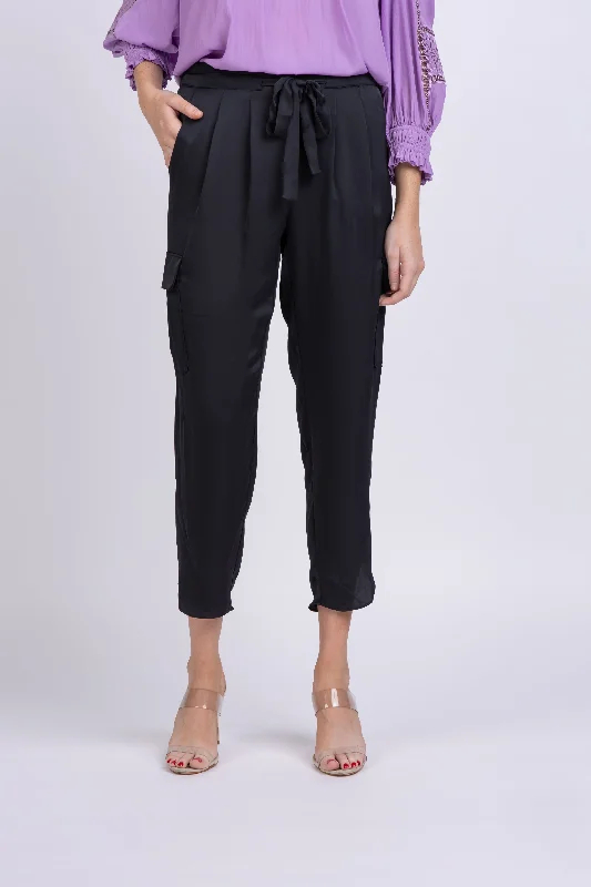 Ramy Brook Satin Pocket Allyn Pant in Black Fashionable Sporty Pants